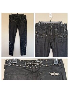 Vintage Polo Ralph Lauren Sixty Seven Club Studded Biker Moto Black Jeans Sz 30